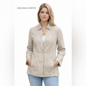Women's Beige Linen Button-Front Coat